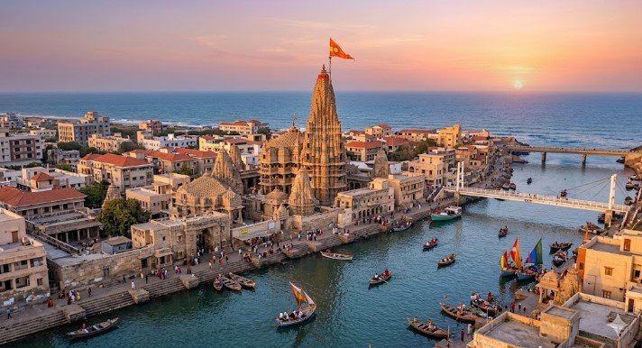 Wide aerial view of Dwarka City