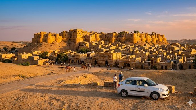 Wide desert landscape and Jaisalmer Fort