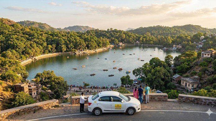 Wide panoramic view of Nakki Lake, Mount Abu