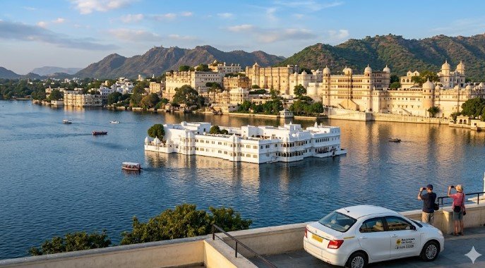 Wide panoramic of Udaipur Lake Palace